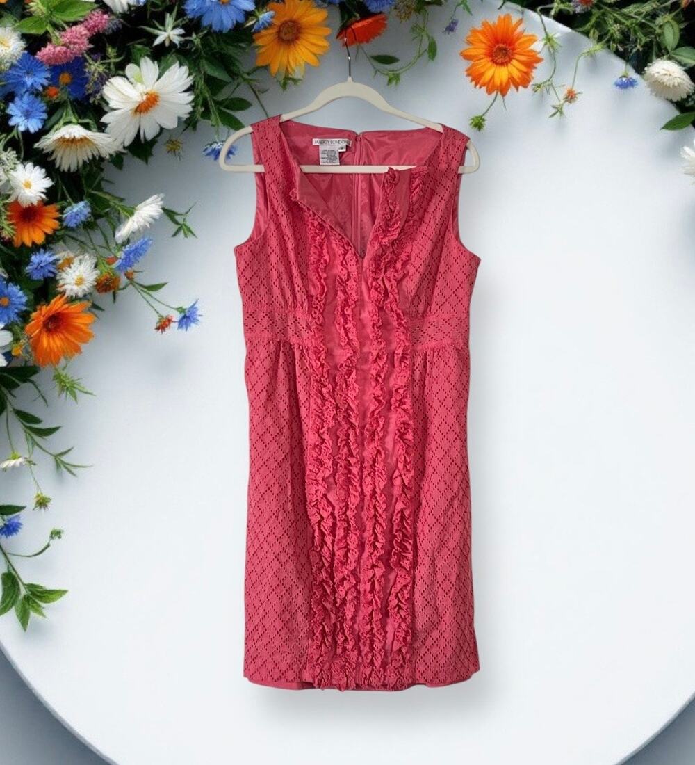 Maggy London Coral Eyelet V Neck A Line Dress Size 12